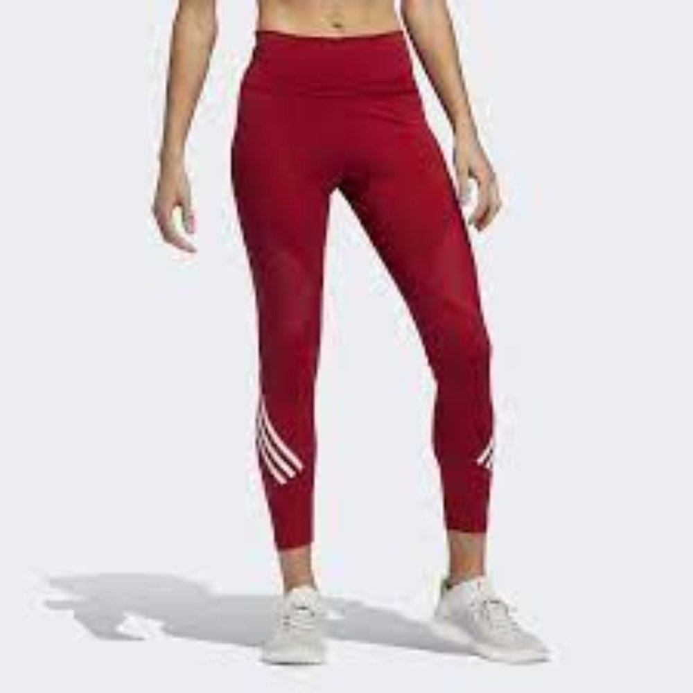 Adidas Red Believe This High Rise 7/8 Length 3-Stripes Tights